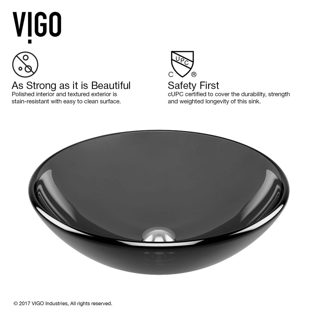 VIGO- Giovanni 17" Round Tempered Glass Vessel Sink In Sheer Black Color Model# VG07042