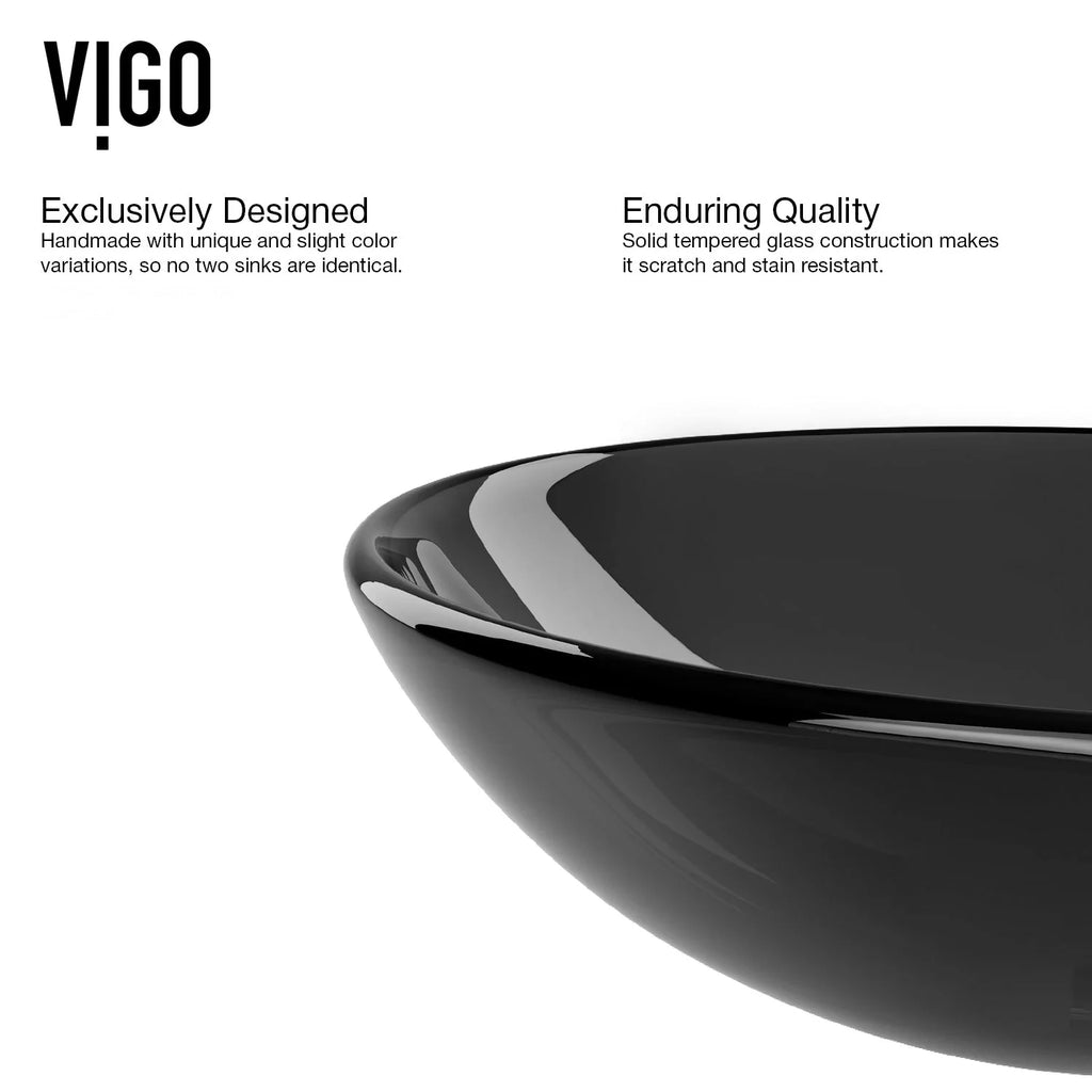 VIGO- Giovanni 17" Round Tempered Glass Vessel Sink In Sheer Black Color Model# VG07042