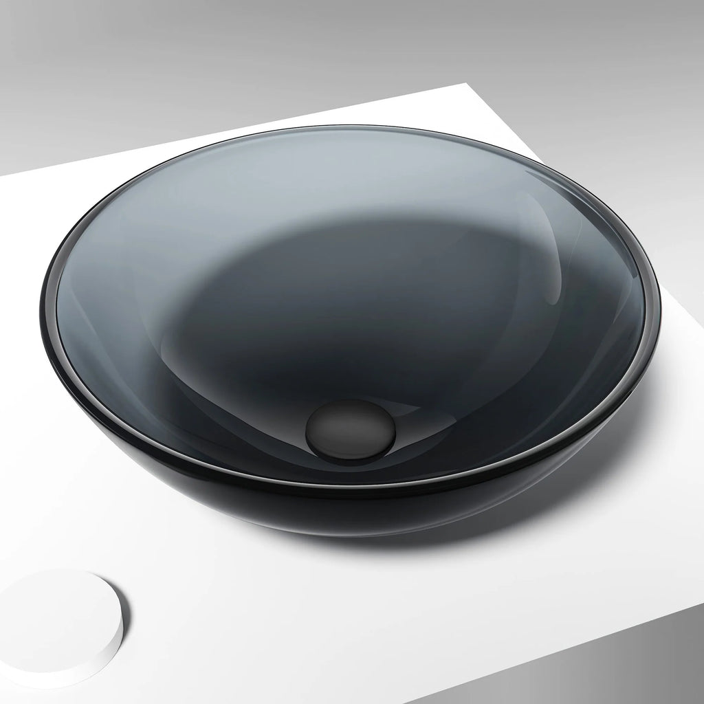 VIGO- Giovanni 17" Round Tempered Glass Vessel Sink In Sheer Black Color Model# VG07042
