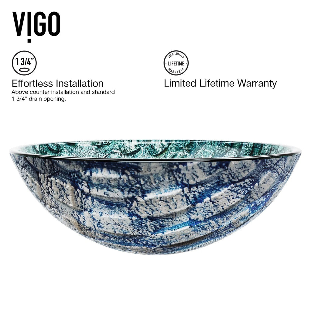 VIGO- Giovanni 17" Round Tempered Glass Vessel Sink In Oceania Blue Color Model# VG07049