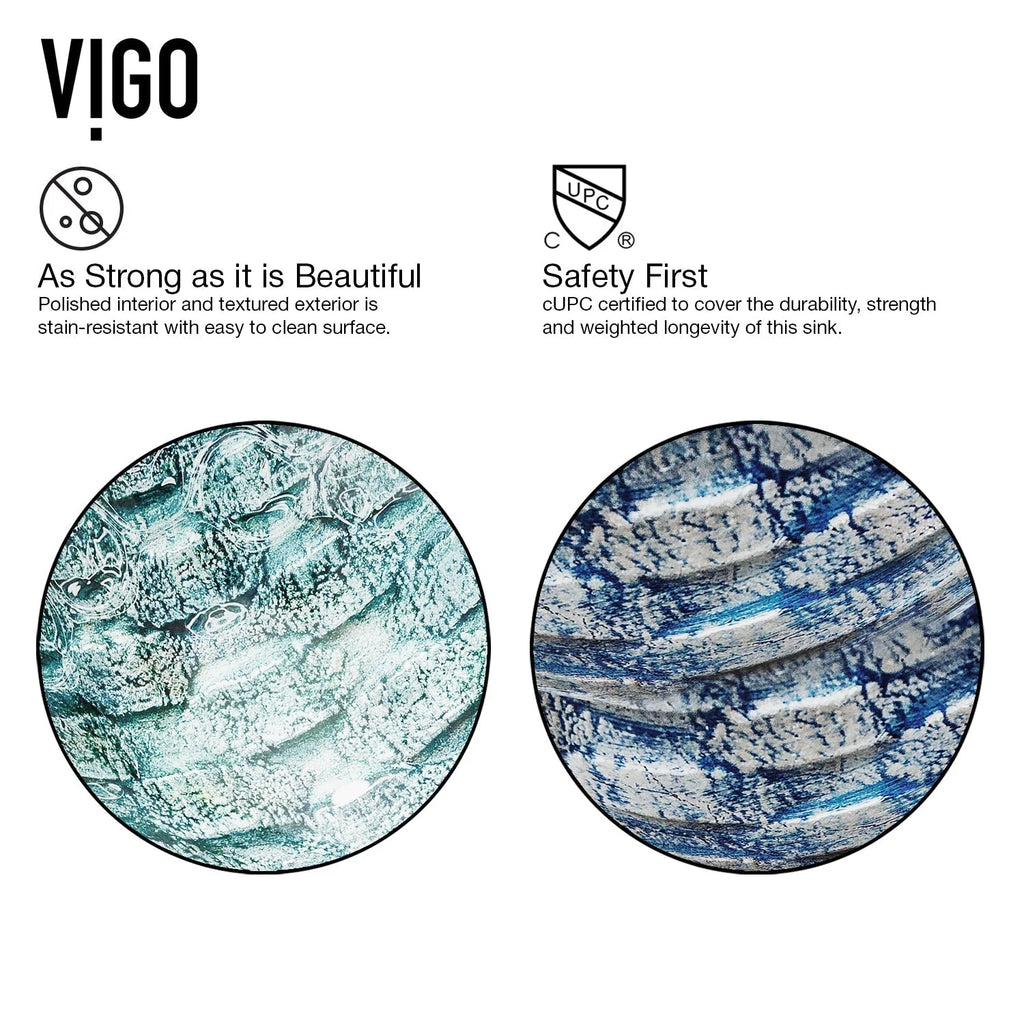 VIGO- Giovanni 17" Round Tempered Glass Vessel Sink In Oceania Blue Color Model# VG07049