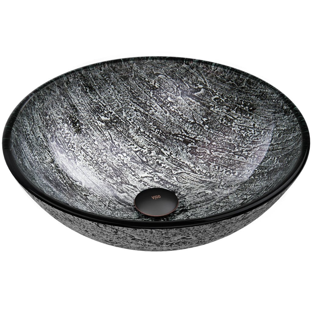 VIGO- Giovanni 17" Round Tempered Glass Vessel Sink In Titanium Color Model# VG07050