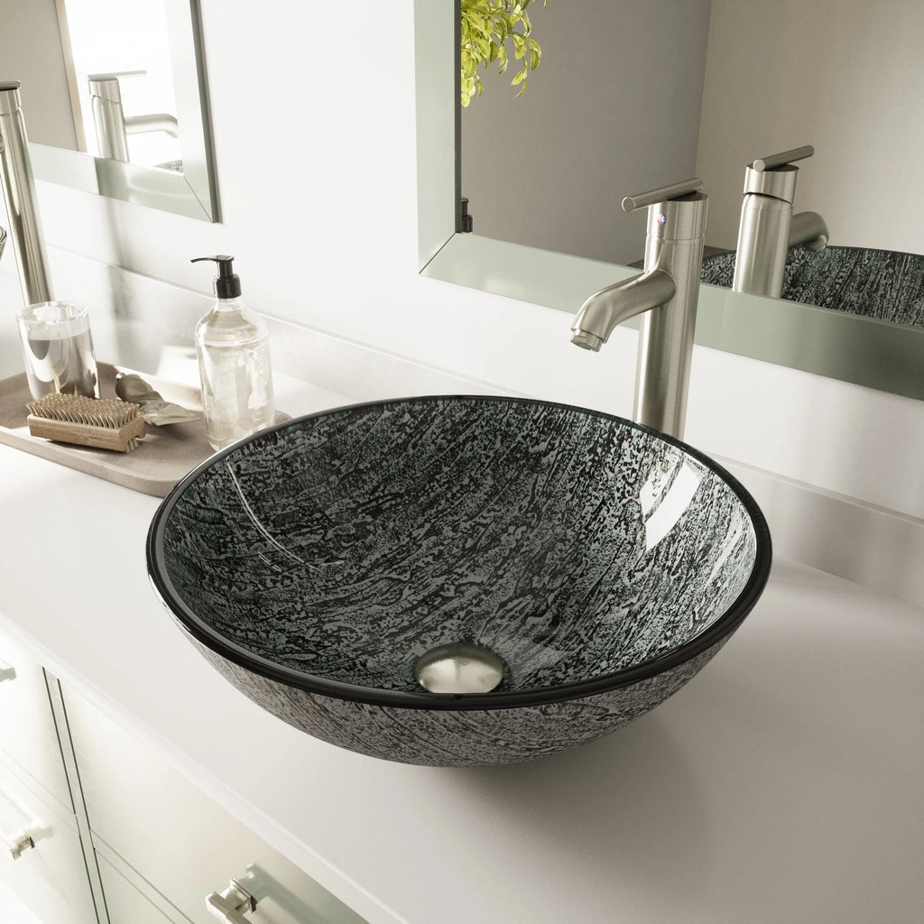 VIGO- Giovanni 17" Round Tempered Glass Vessel Sink In Titanium Color Model# VG07050