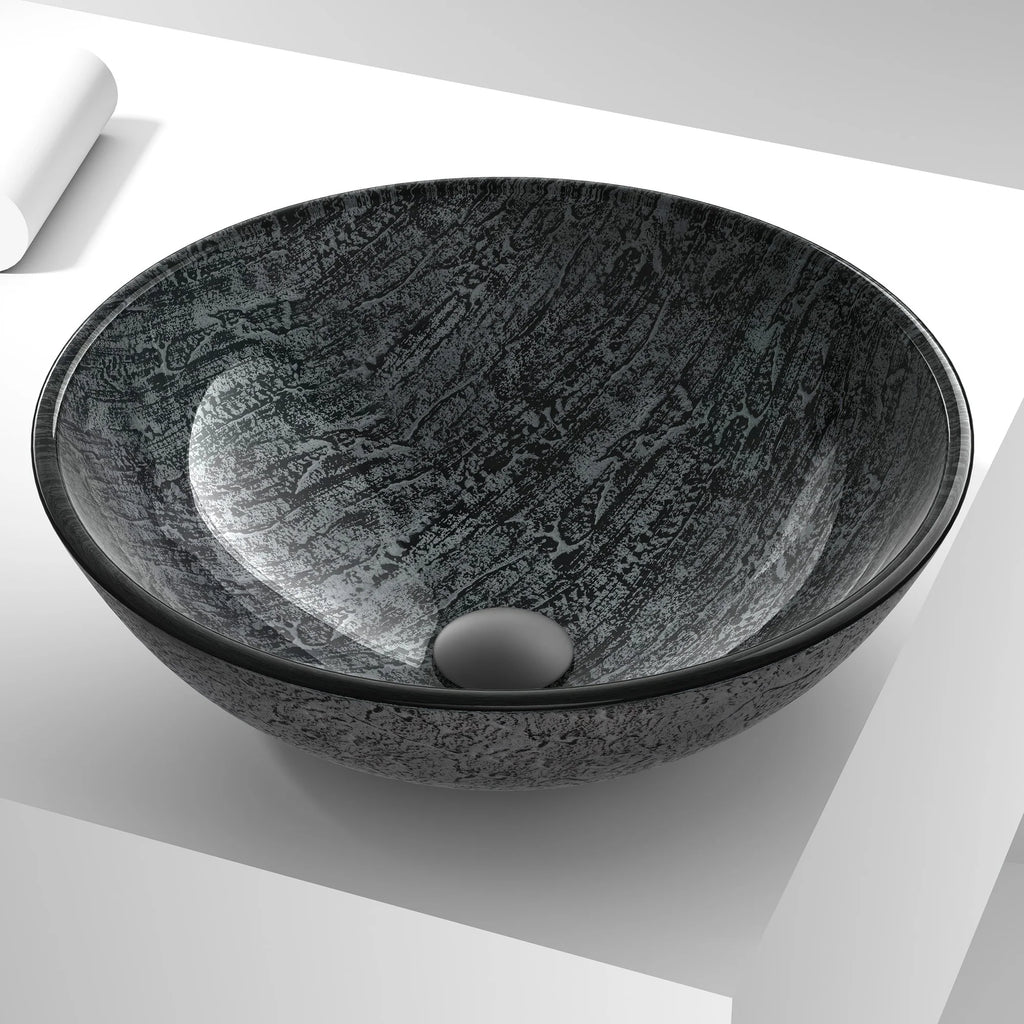 VIGO- Giovanni 17" Round Tempered Glass Vessel Sink In Titanium Color Model# VG07050