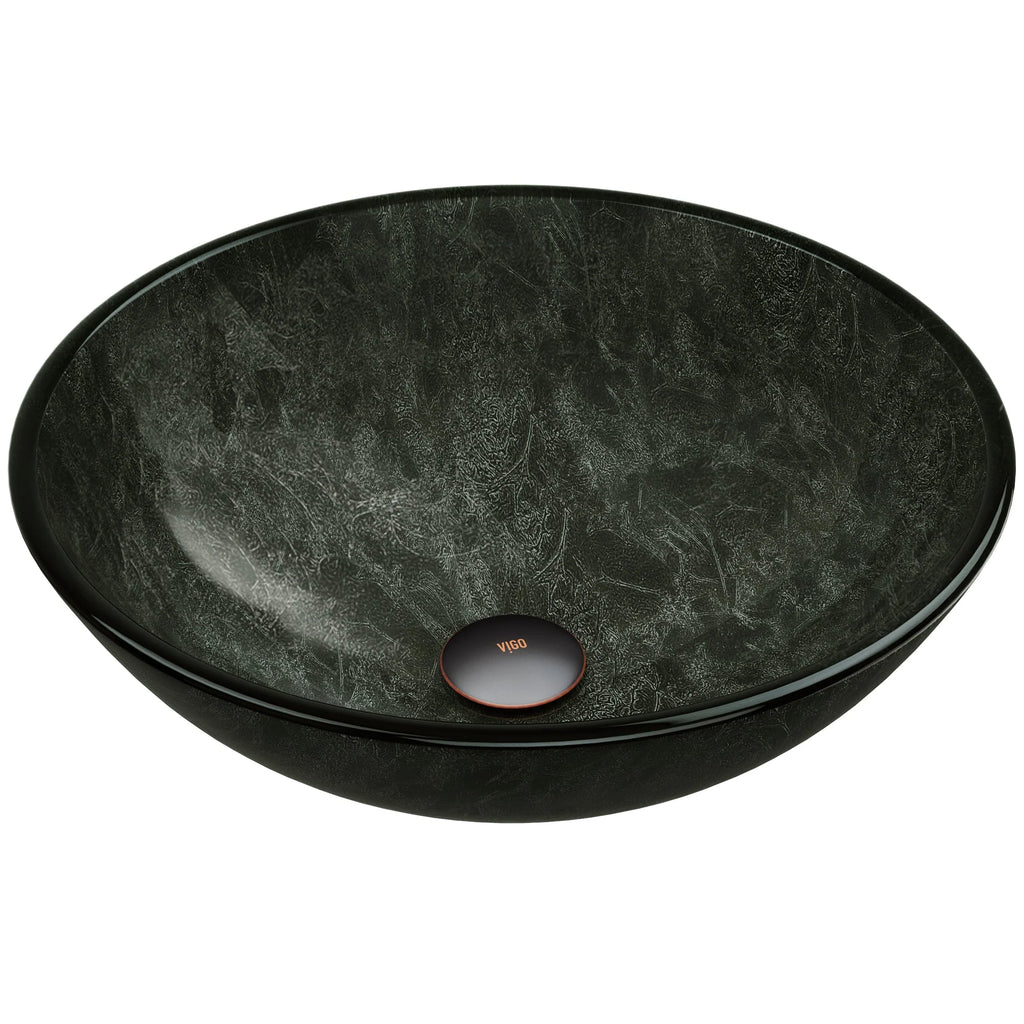 VIGO- Giovanni 17" Round Tempered Glass Vessel Sink In Gray Onyx Color Model# VG07051