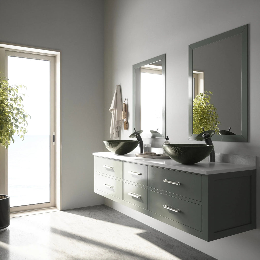 VIGO- Giovanni 17" Round Tempered Glass Vessel Sink In Gray Onyx Color Model# VG07051