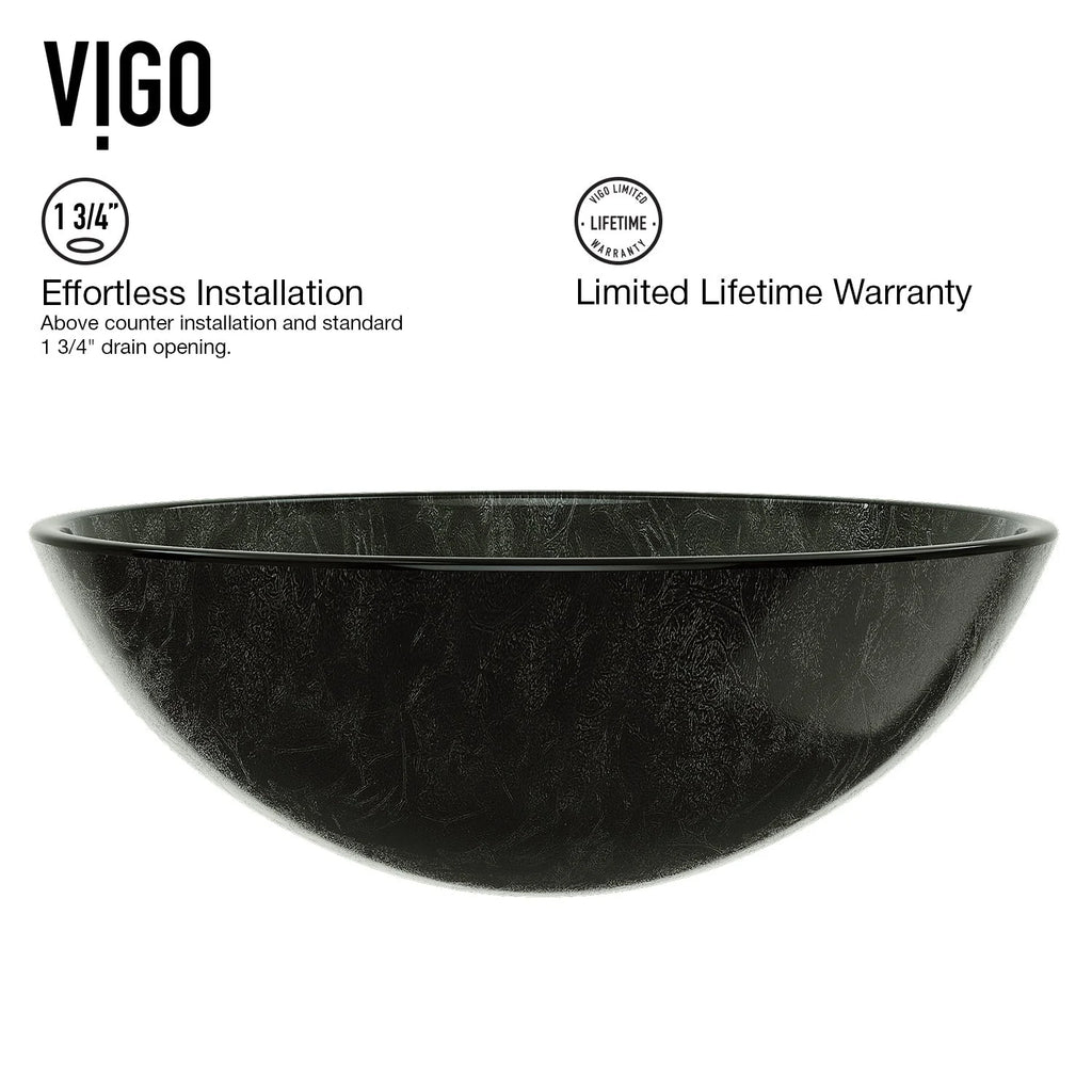 VIGO- Giovanni 17" Round Tempered Glass Vessel Sink In Gray Onyx Color Model# VG07051