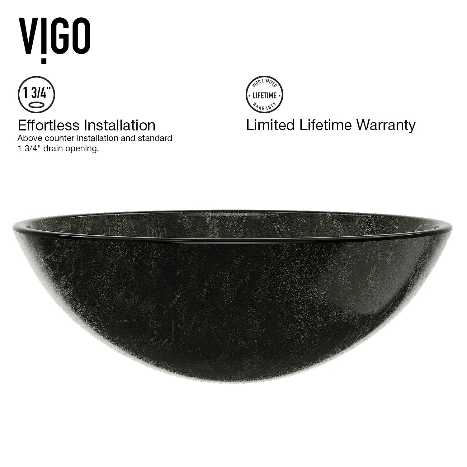 VIGO- Giovanni 17" Round Tempered Glass Vessel Sink In Gray Onyx Color Model# VG07051