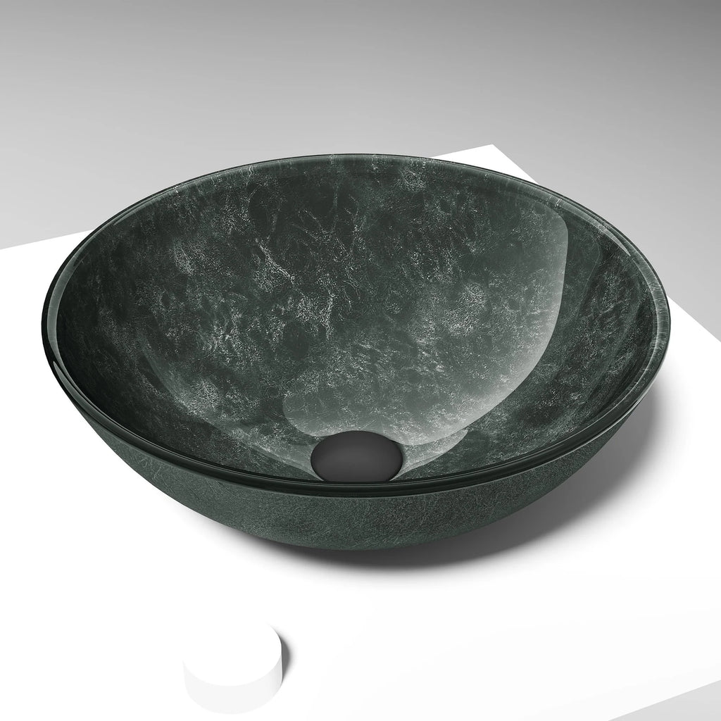 VIGO- Giovanni 17" Round Tempered Glass Vessel Sink In Gray Onyx Color Model# VG07051