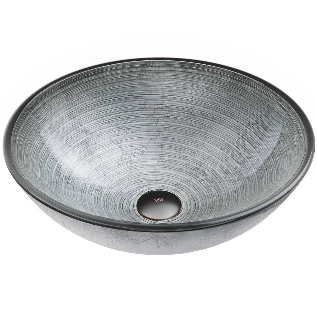 VIGO- Giovanni 17" Round Tempered Glass Vessel Sink In Simply Silver Color Model# VG07053