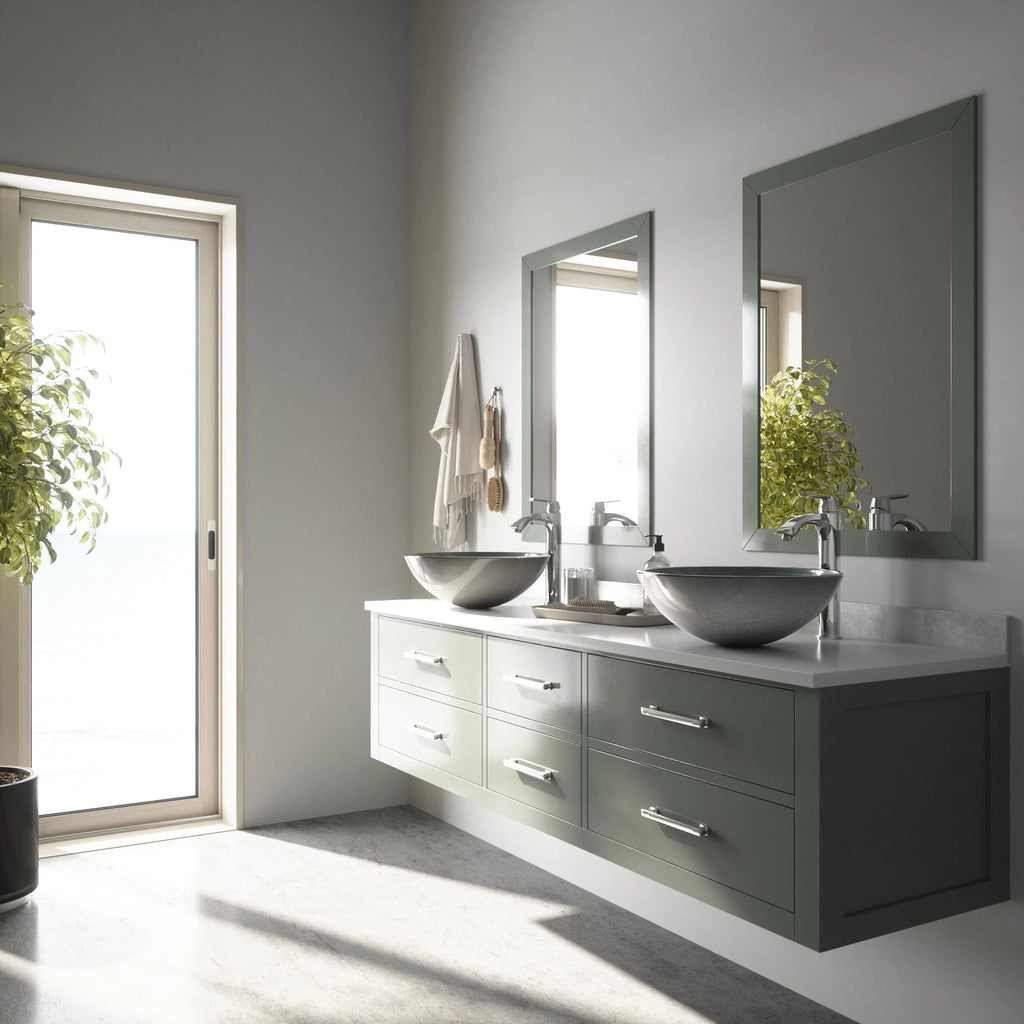 VIGO- Giovanni 17" Round Tempered Glass Vessel Sink In Simply Silver Color Model# VG07053