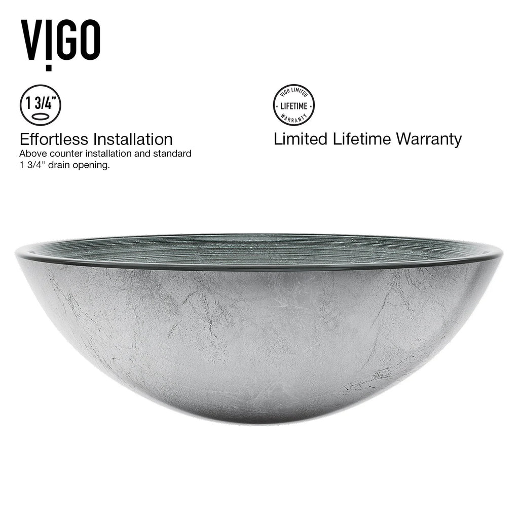 VIGO- Giovanni 17" Round Tempered Glass Vessel Sink In Simply Silver Color Model# VG07053