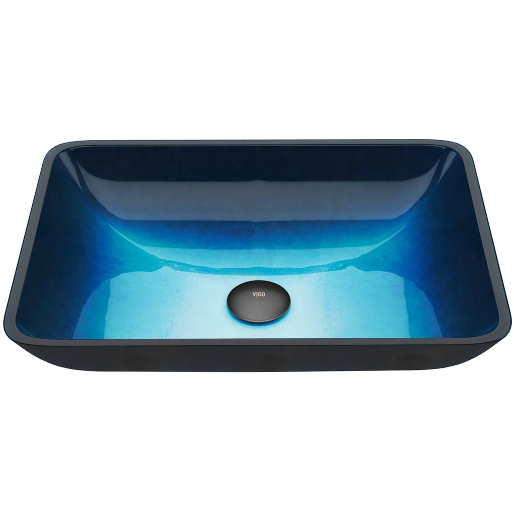 VIGO - Sottile Rectangular Glass Vessel Sink In Turquoise Water Color Model# VG07068