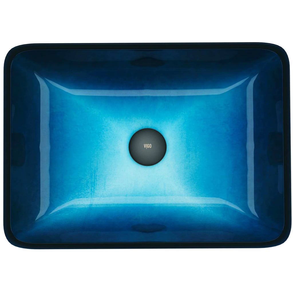VIGO - Sottile Rectangular Glass Vessel Sink In Turquoise Water Color Model# VG07068