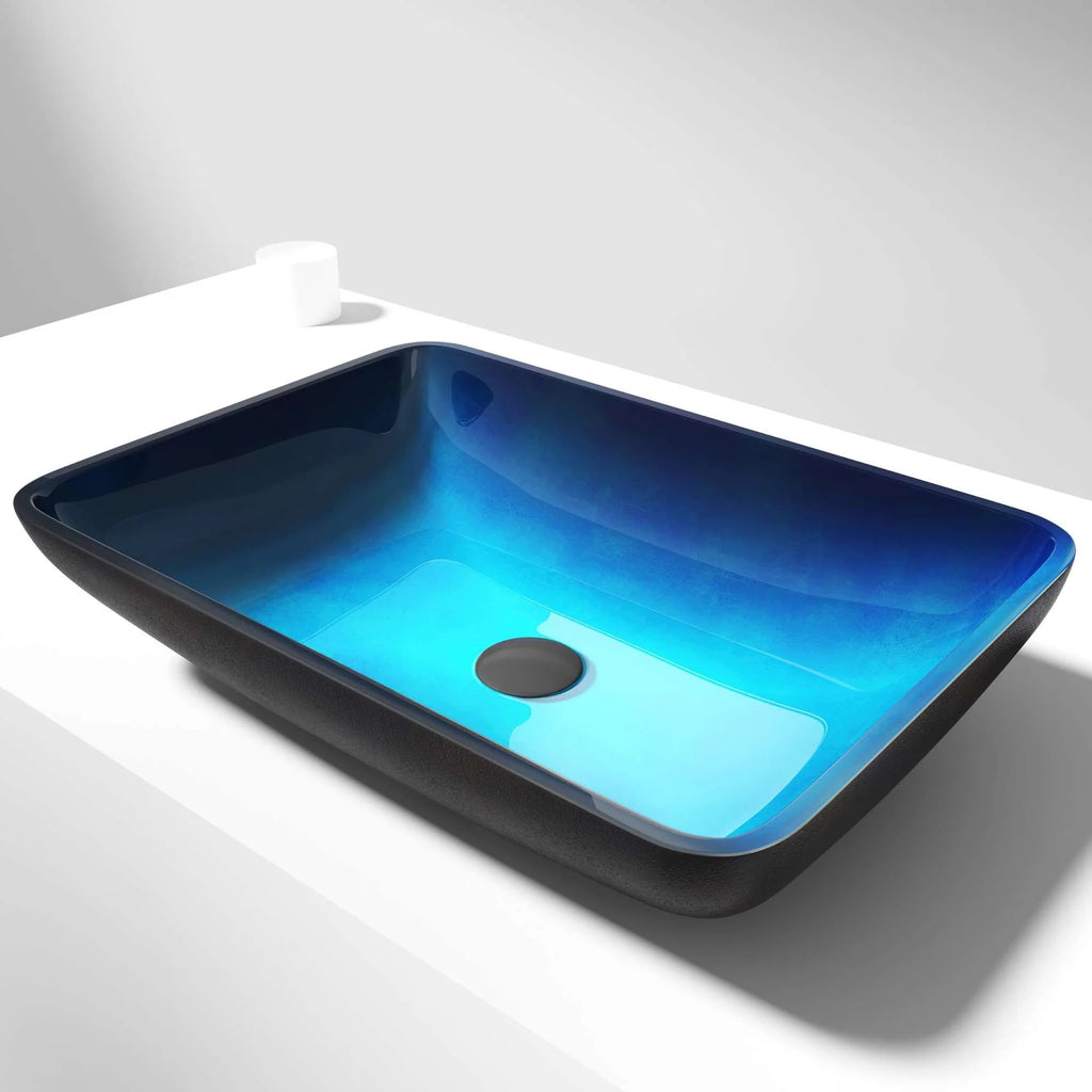 VIGO - Sottile Rectangular Glass Vessel Sink In Turquoise Water Color Model# VG07068