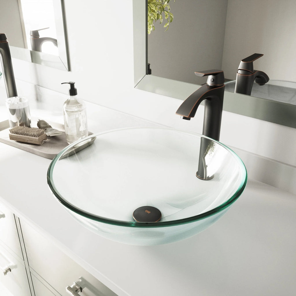 VIGO- Giovanni 17" Round Tempered Glass Vessel Sink In Crystalline Color Model# VG07074