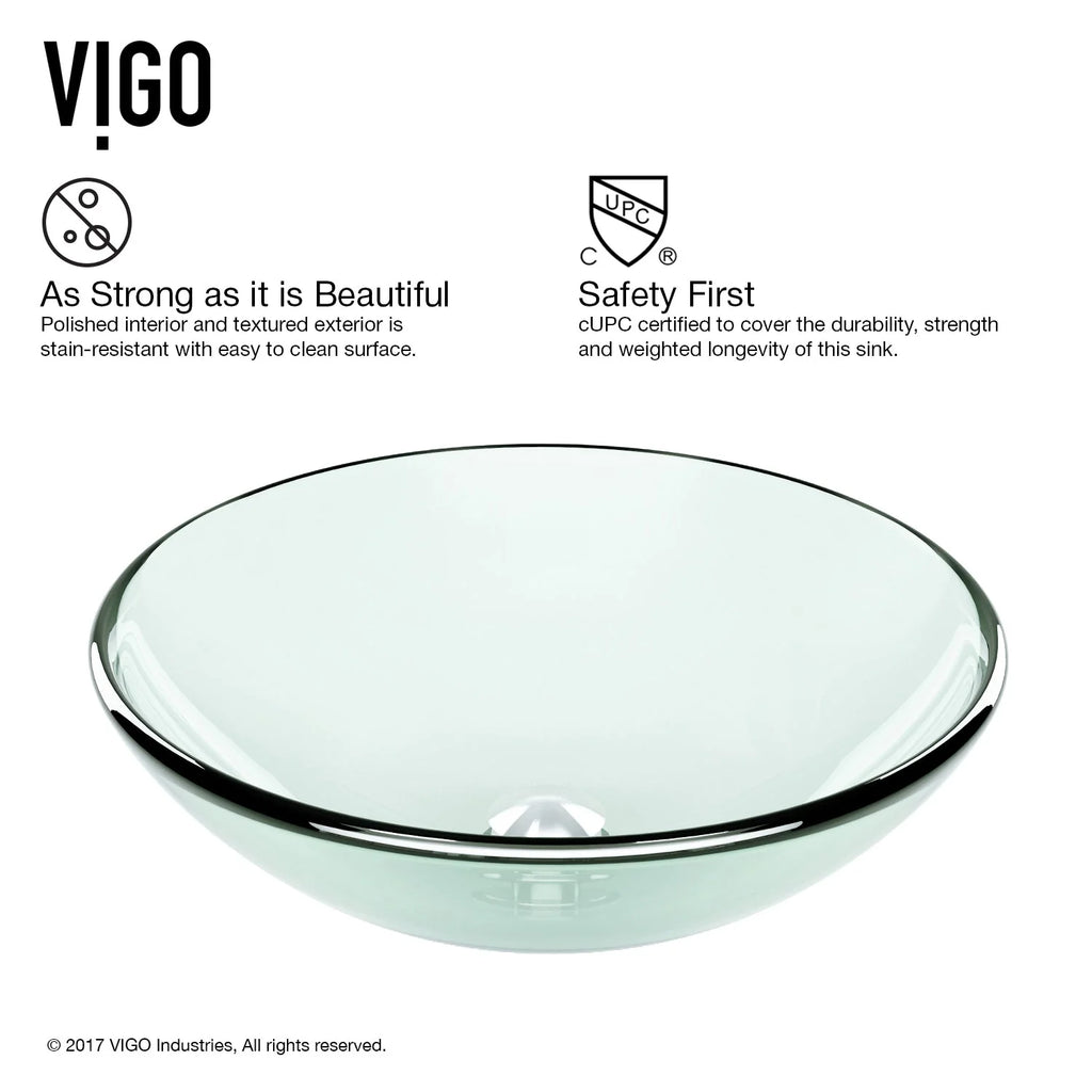 VIGO- Giovanni 17" Round Tempered Glass Vessel Sink In Crystalline Color Model# VG07074