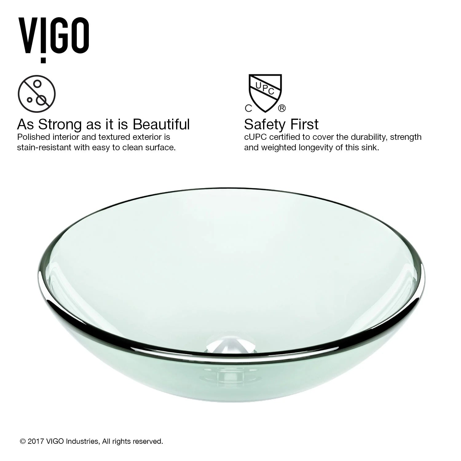 VIGO- Giovanni 17" Round Tempered Glass Vessel Sink In Crystalline Color Model# VG07074