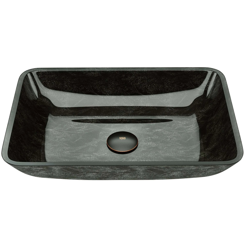 VIGO - Sottile Rectangular Glass Vessel Sink In Gray Onyx Color Model# VG07084