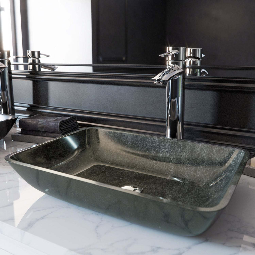 VIGO - Sottile Rectangular Glass Vessel Sink In Gray Onyx Color Model# VG07084