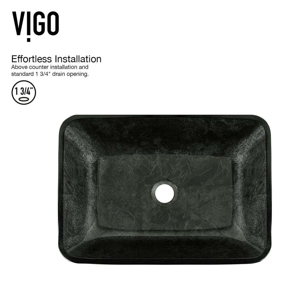 VIGO - Sottile Rectangular Glass Vessel Sink In Gray Onyx Color Model# VG07084