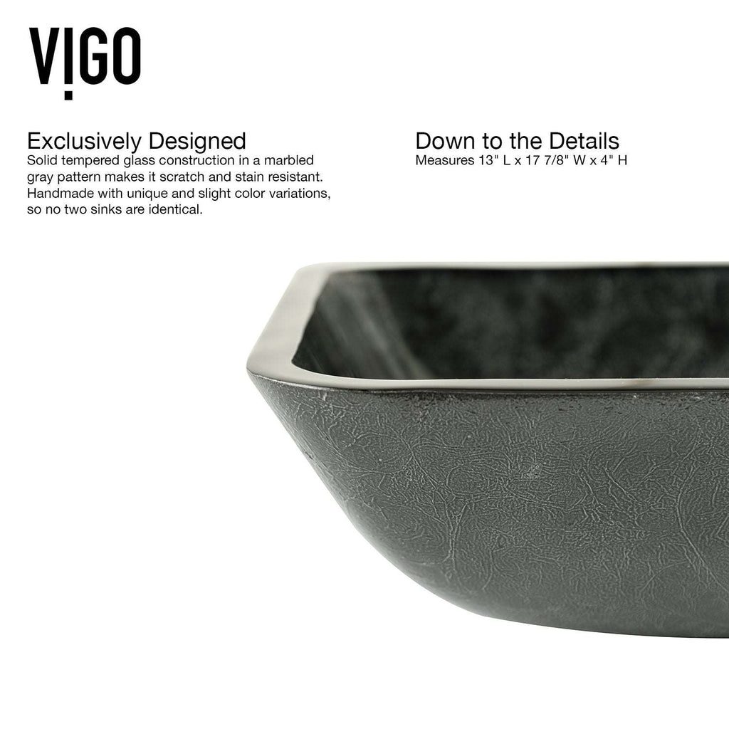 VIGO - Sottile Rectangular Glass Vessel Sink In Gray Onyx Color Model# VG07084