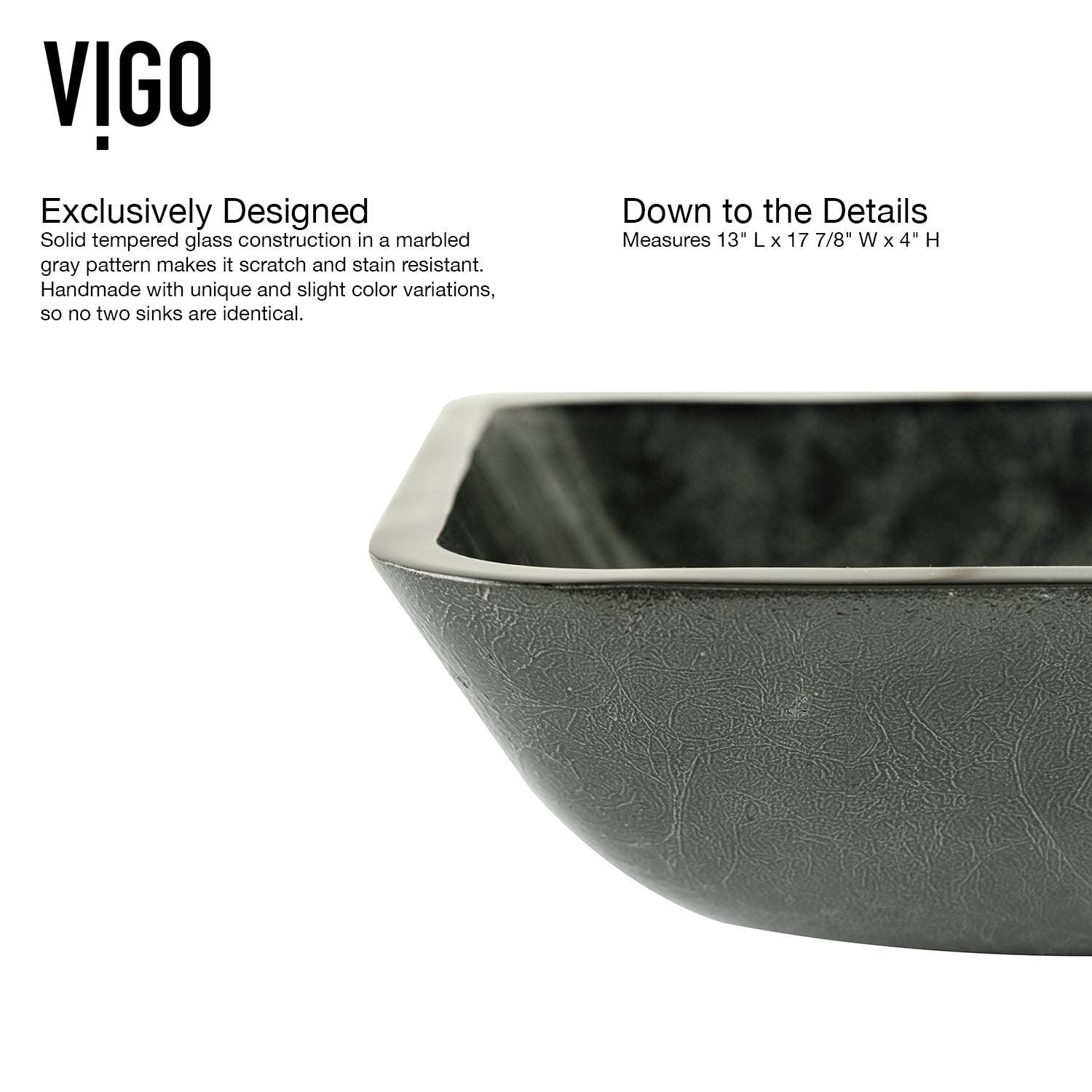 VIGO - Sottile Rectangular Glass Vessel Sink In Gray Onyx Color Model# VG07084
