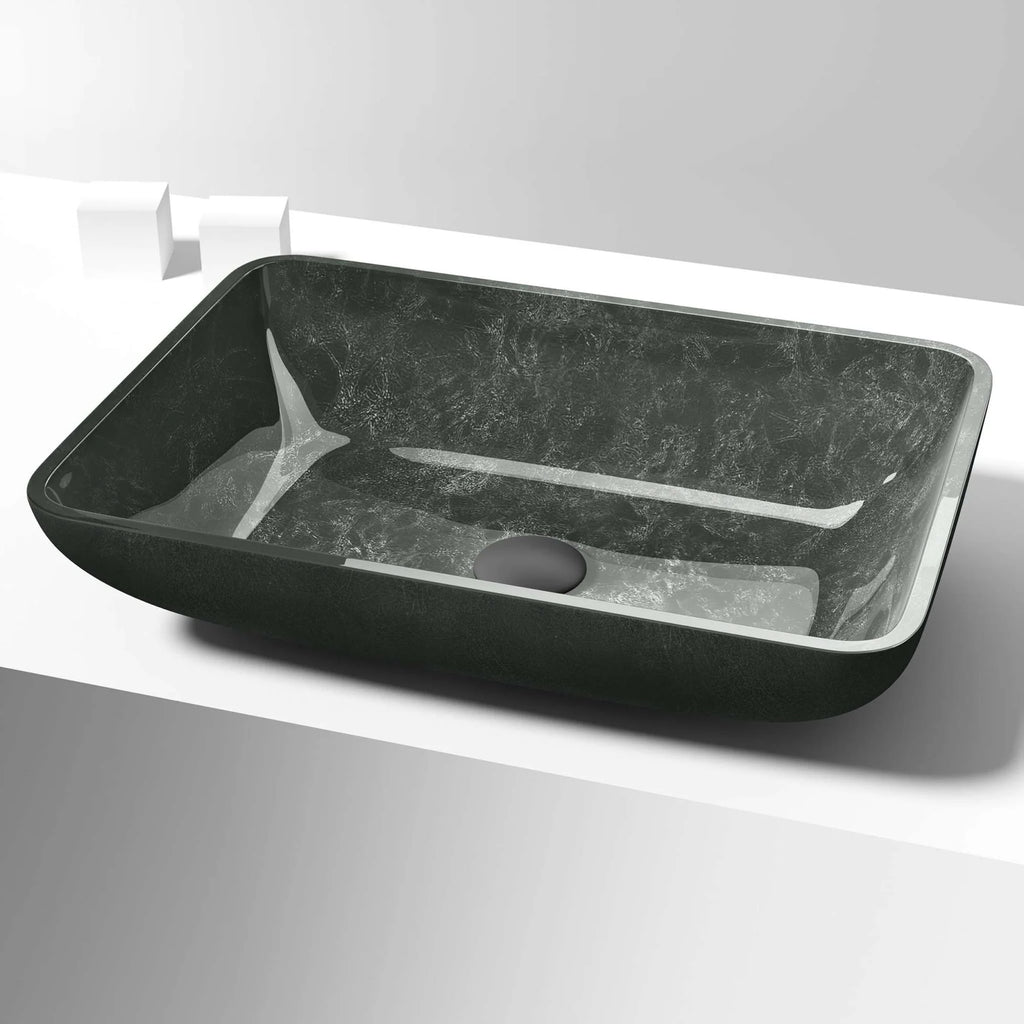 VIGO - Sottile Rectangular Glass Vessel Sink In Gray Onyx Color Model# VG07084