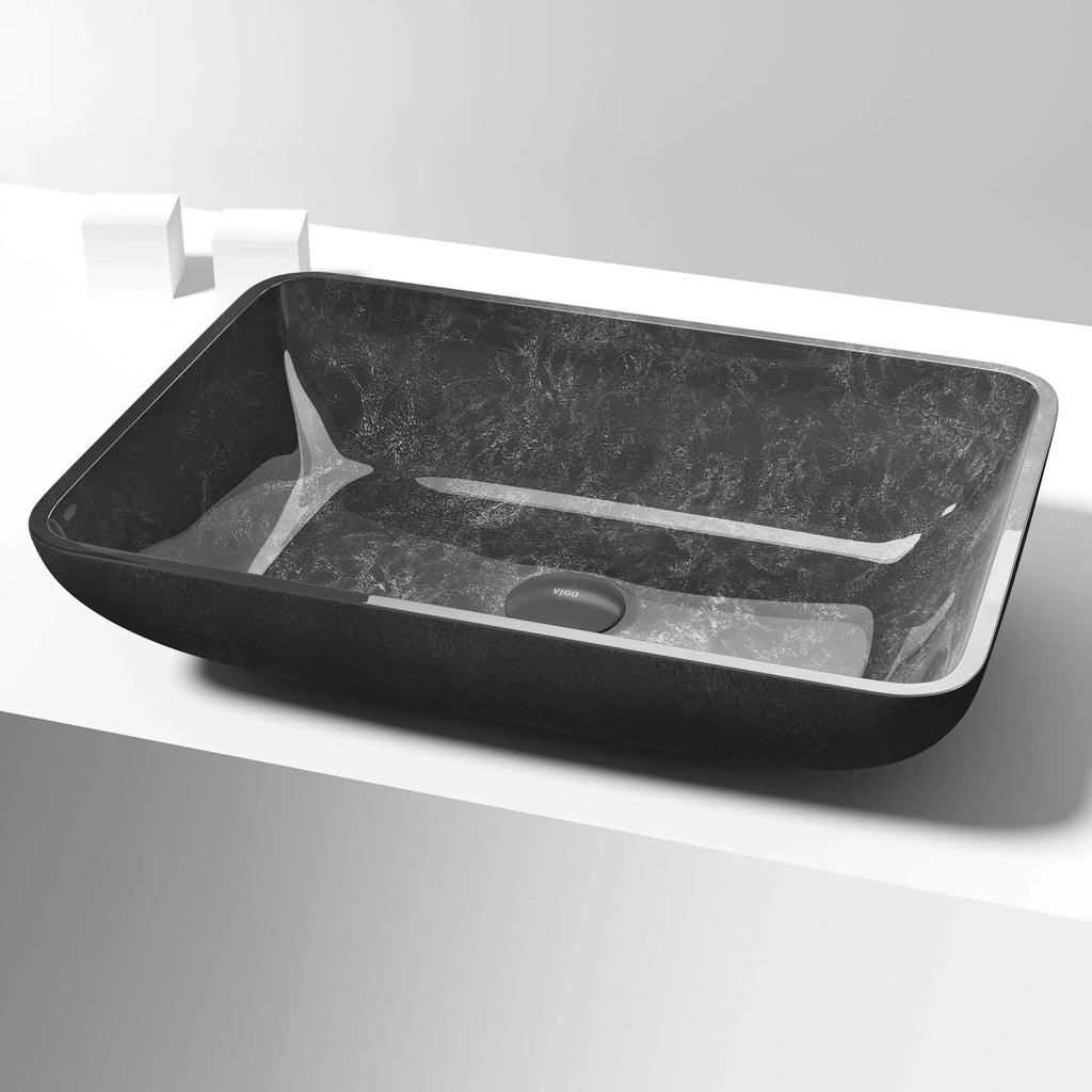 VIGO - Sottile Rectangular Glass Vessel Sink In Gray Onyx Color Model# VG07084