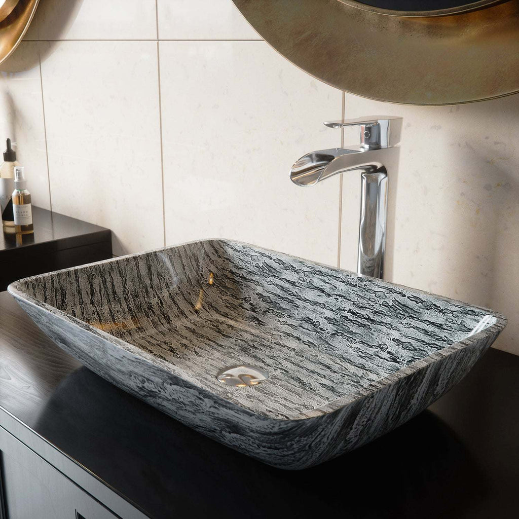 VIGO - Sottile Rectangular Glass Vessel Sink In Titanium Color Model# VG07085