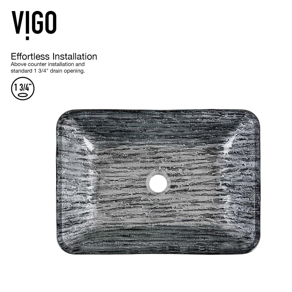 VIGO - Sottile Rectangular Glass Vessel Sink In Titanium Color Model# VG07085