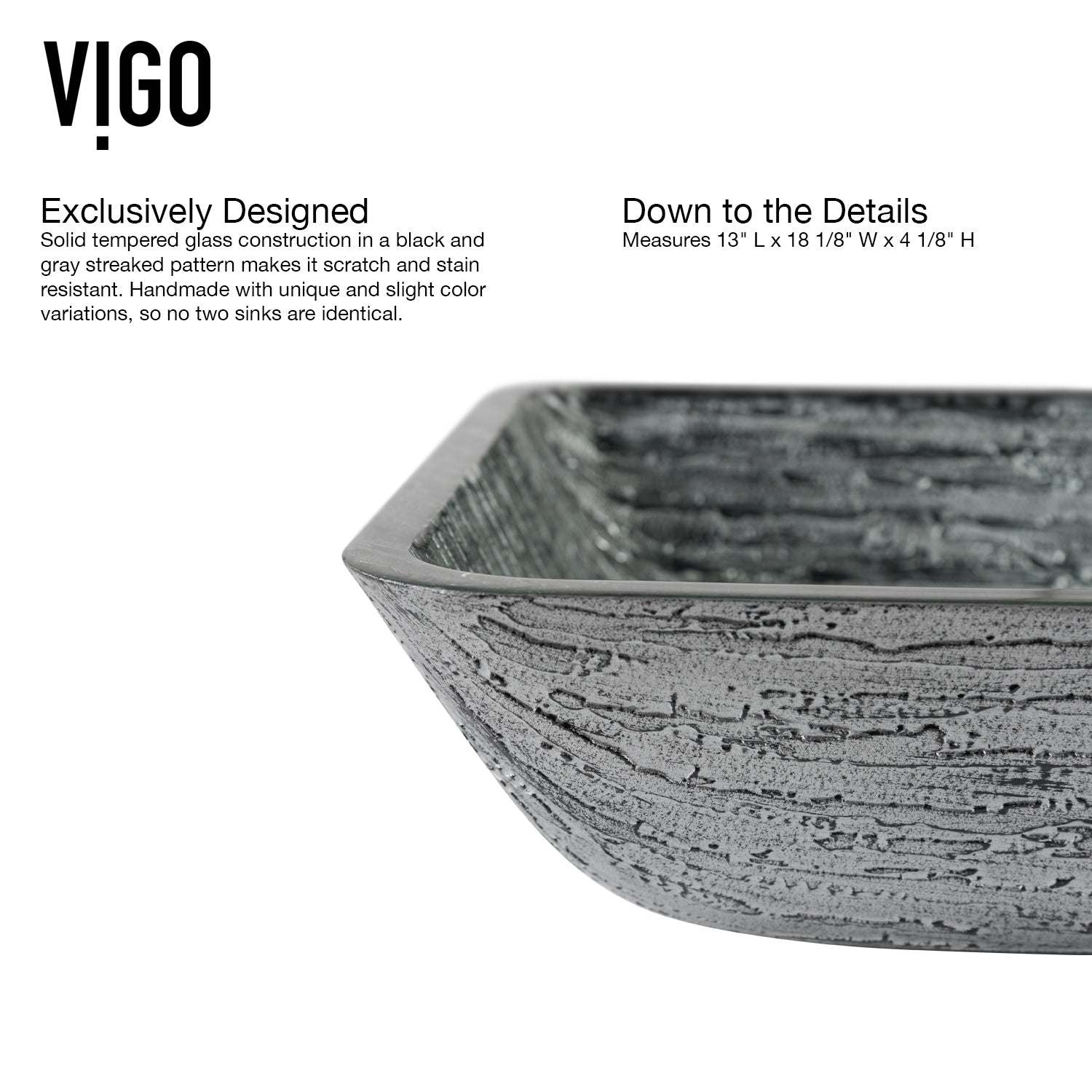 VIGO - Sottile Rectangular Glass Vessel Sink In Titanium Color Model# VG07085