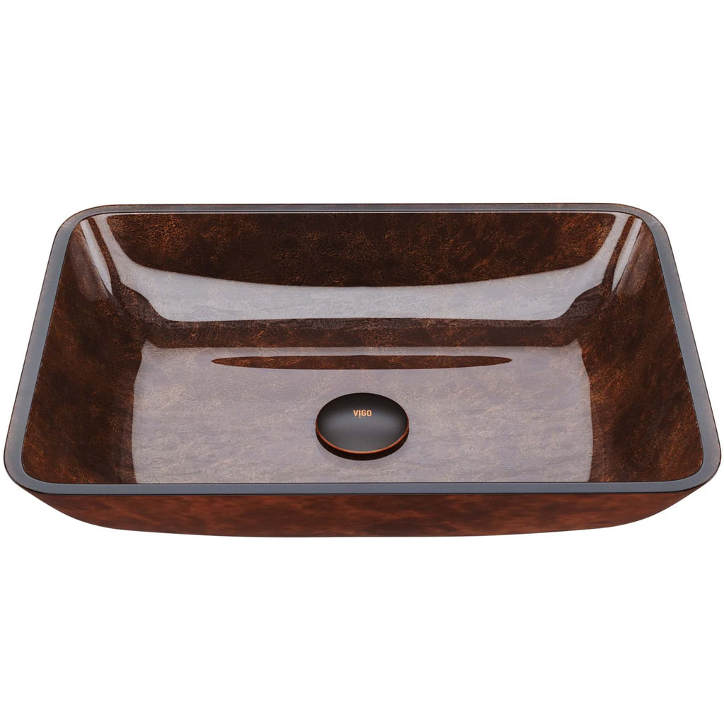 VIGO - Sottile Rectangular Glass Vessel Sink In Russet Color Model# VG07089