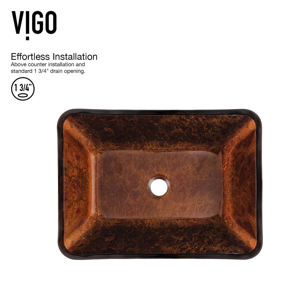 VIGO - Sottile Rectangular Glass Vessel Sink In Russet Color Model# VG07089