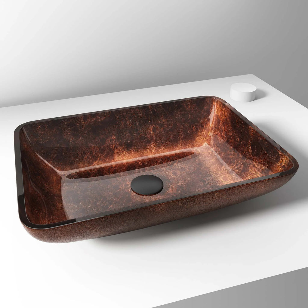 VIGO - Sottile Rectangular Glass Vessel Sink In Russet Color Model# VG07089