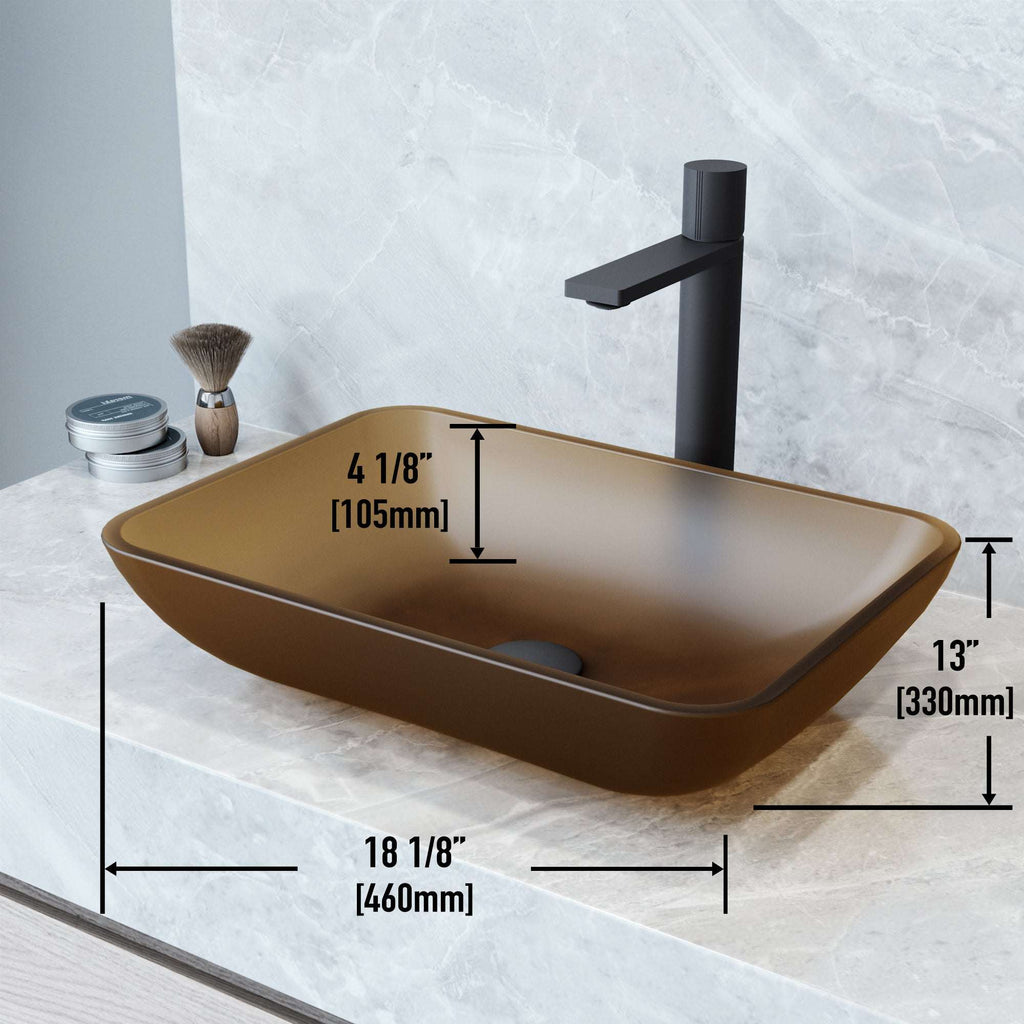 VIGO - Sottile Rectangular Glass Vessel Sink In Amber Color Model# VG07091