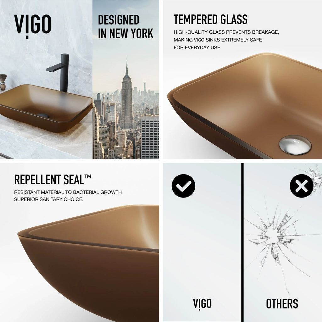 VIGO - Sottile Rectangular Glass Vessel Sink In Amber Color Model# VG07091