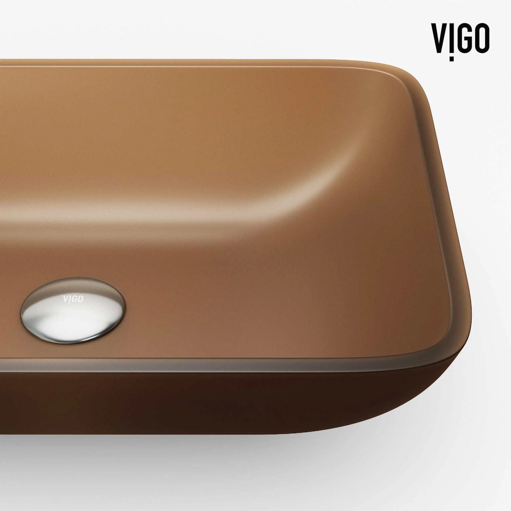 VIGO - Sottile Rectangular Glass Vessel Sink In Amber Color Model# VG07091