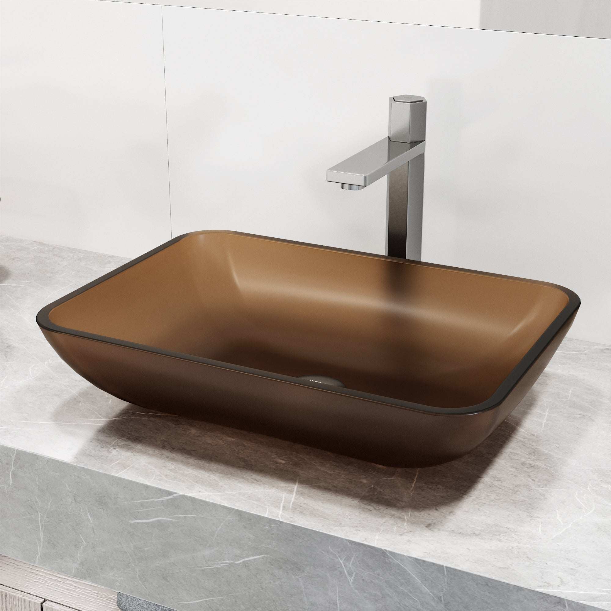 VIGO - Sottile Rectangular Glass Vessel Sink In Amber Color Model# VG07091