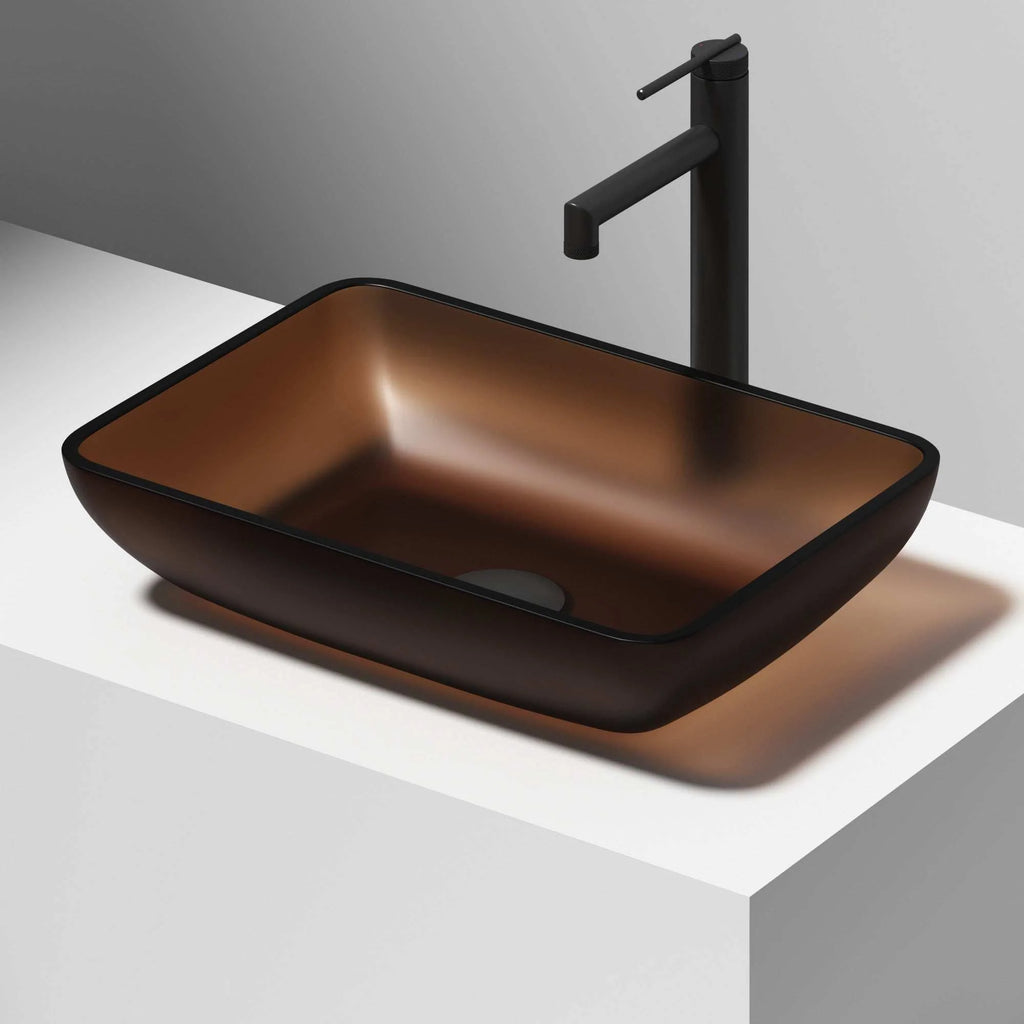 VIGO - Sottile Rectangular Glass Vessel Sink In Amber Color Model# VG07091