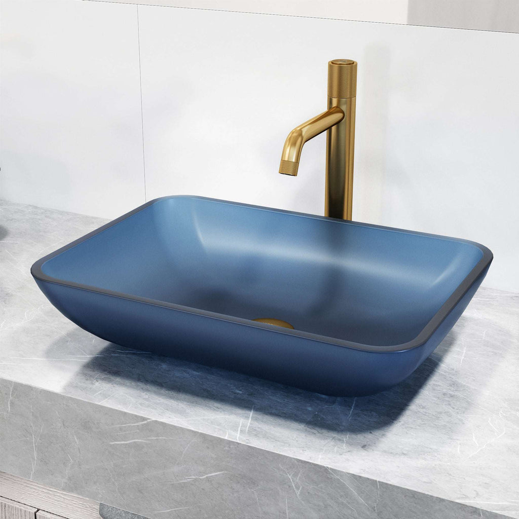 VIGO - Sottile Rectangular Glass Vessel Sink In Royal Blue Matte Shell Color Model# VG07092