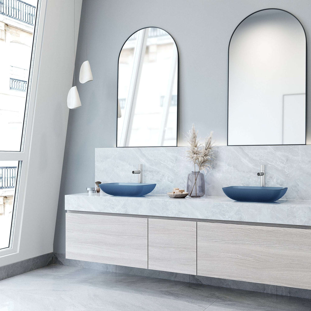 VIGO - Sottile Rectangular Glass Vessel Sink In Royal Blue Matte Shell Color Model# VG07092