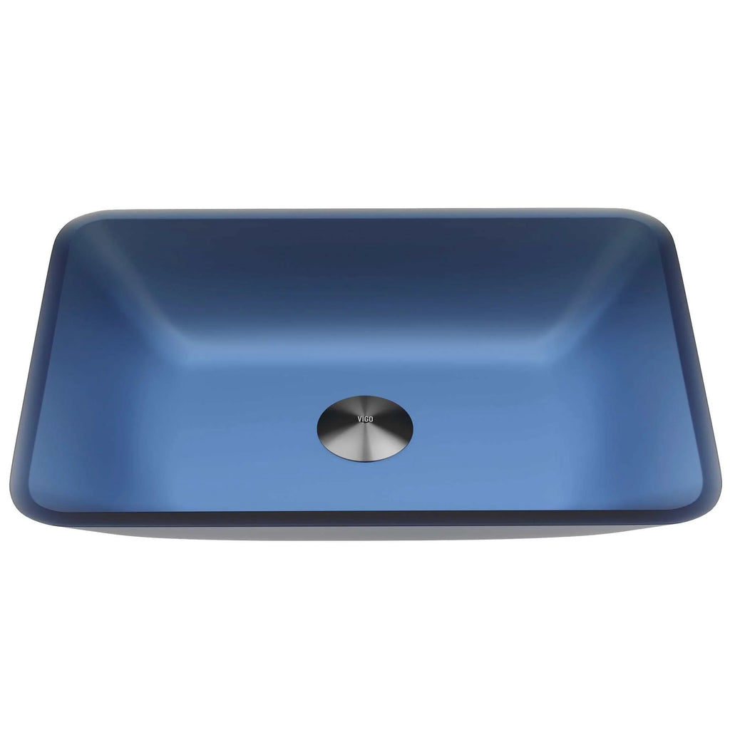 VIGO - Sottile Rectangular Glass Vessel Sink In Royal Blue Matte Shell Color Model# VG07092