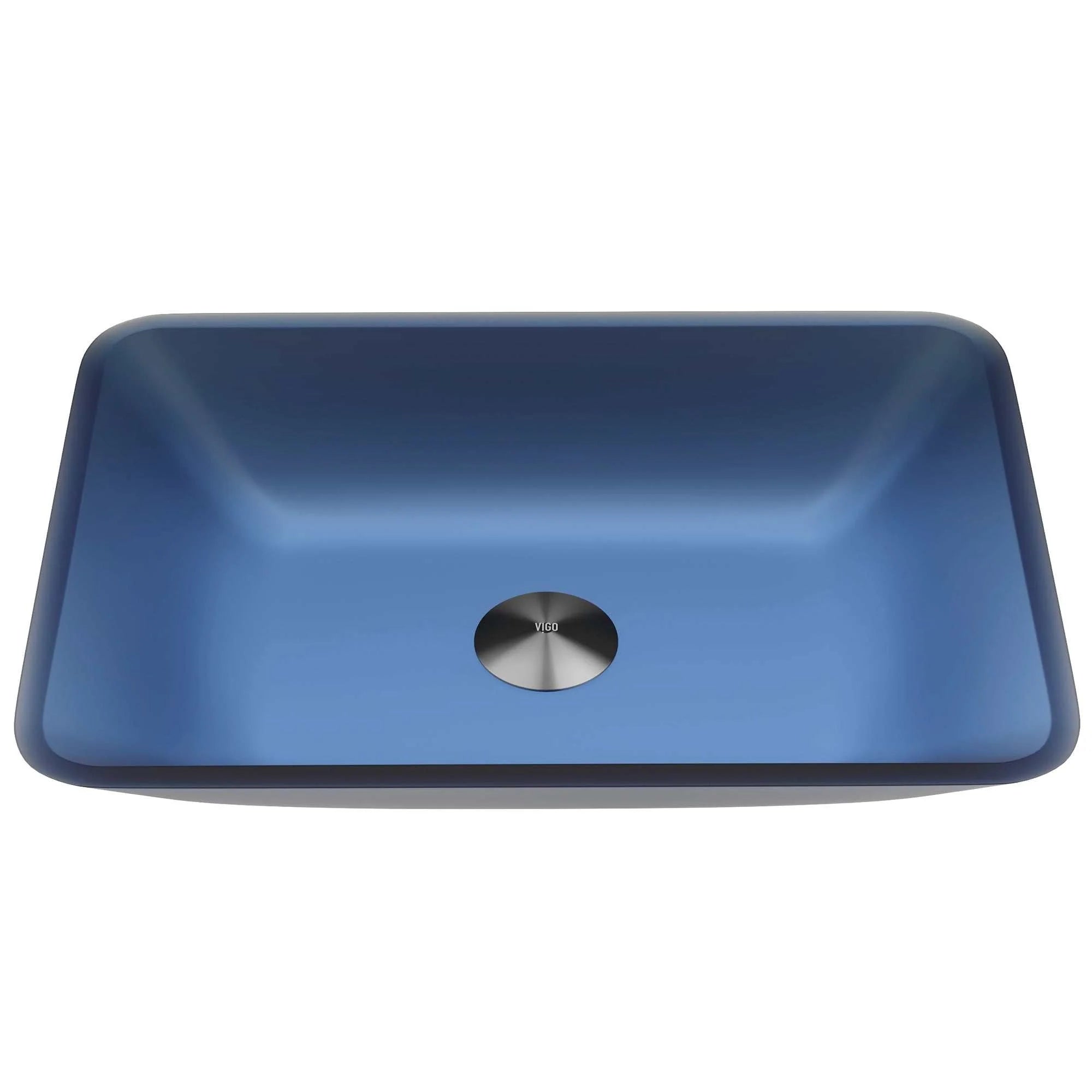 VIGO - Sottile Rectangular Glass Vessel Sink In Royal Blue Matte Shell Color Model# VG07092