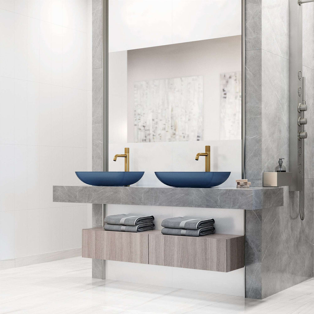 VIGO - Sottile Rectangular Glass Vessel Sink In Royal Blue Matte Shell Color Model# VG07092