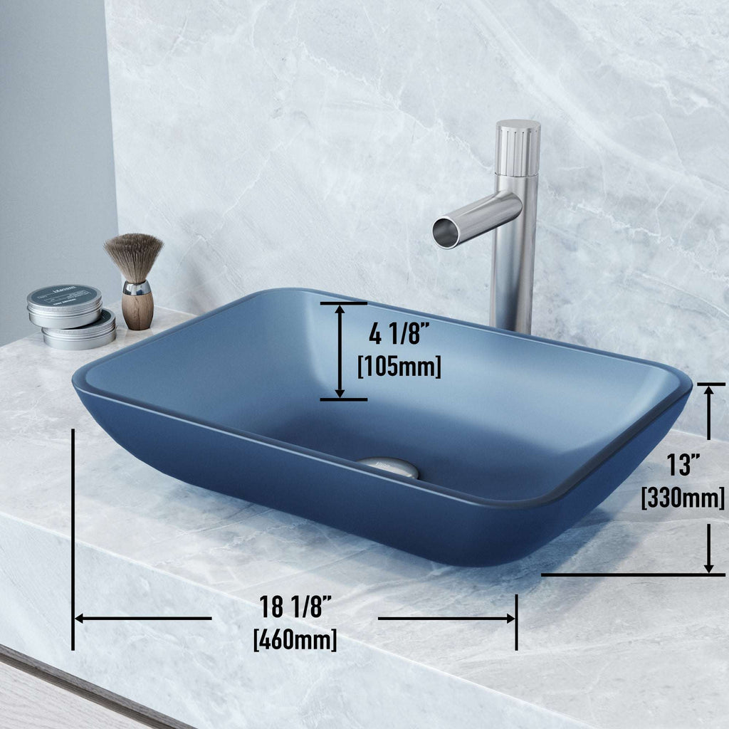 VIGO - Sottile Rectangular Glass Vessel Sink In Royal Blue Matte Shell Color Model# VG07092