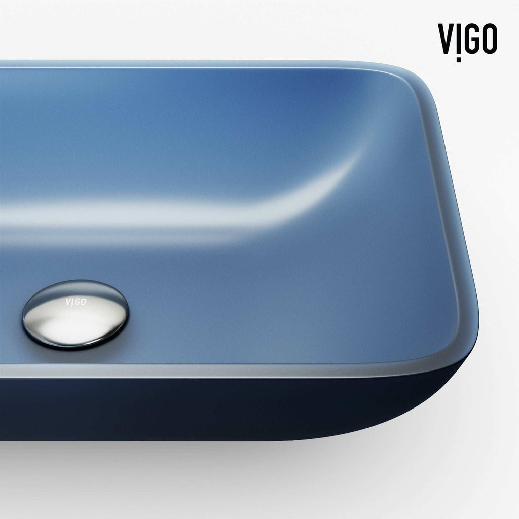VIGO - Sottile Rectangular Glass Vessel Sink In Royal Blue Matte Shell Color Model# VG07092