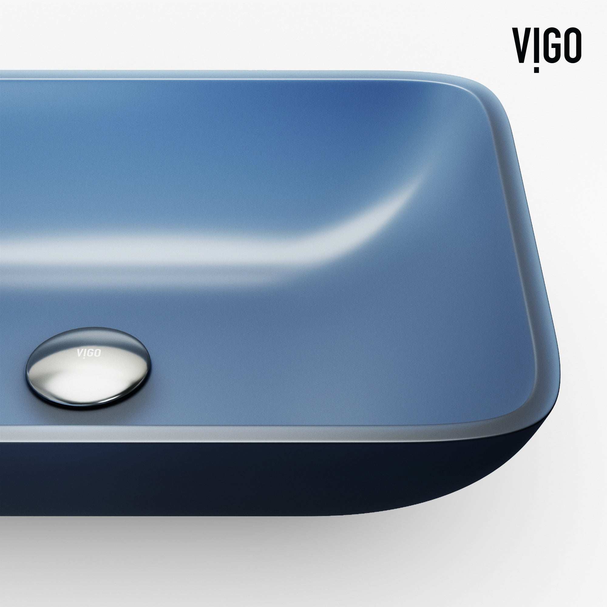 VIGO - Sottile Rectangular Glass Vessel Sink In Royal Blue Matte Shell Color Model# VG07092