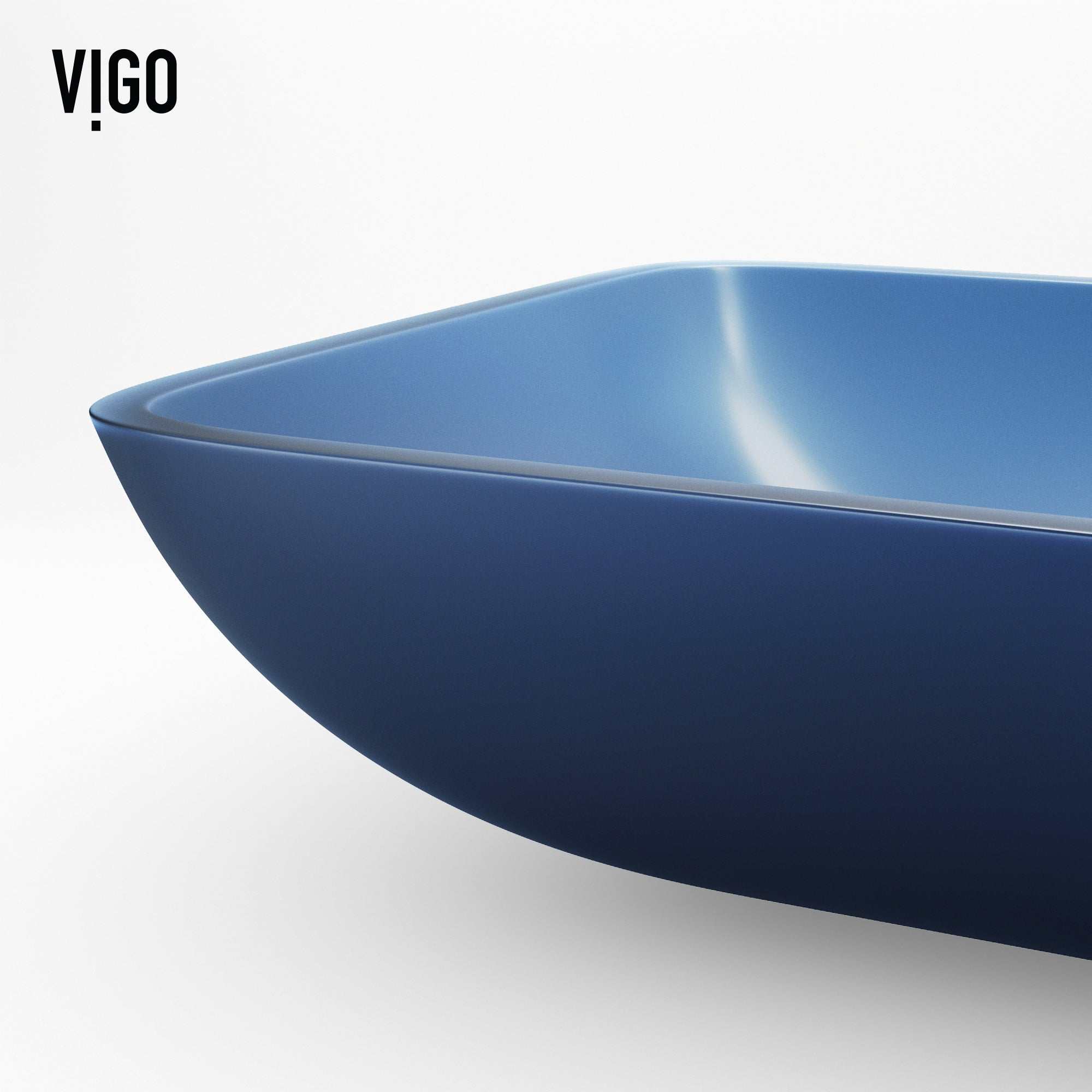 VIGO - Sottile Rectangular Glass Vessel Sink In Royal Blue Matte Shell Color Model# VG07092