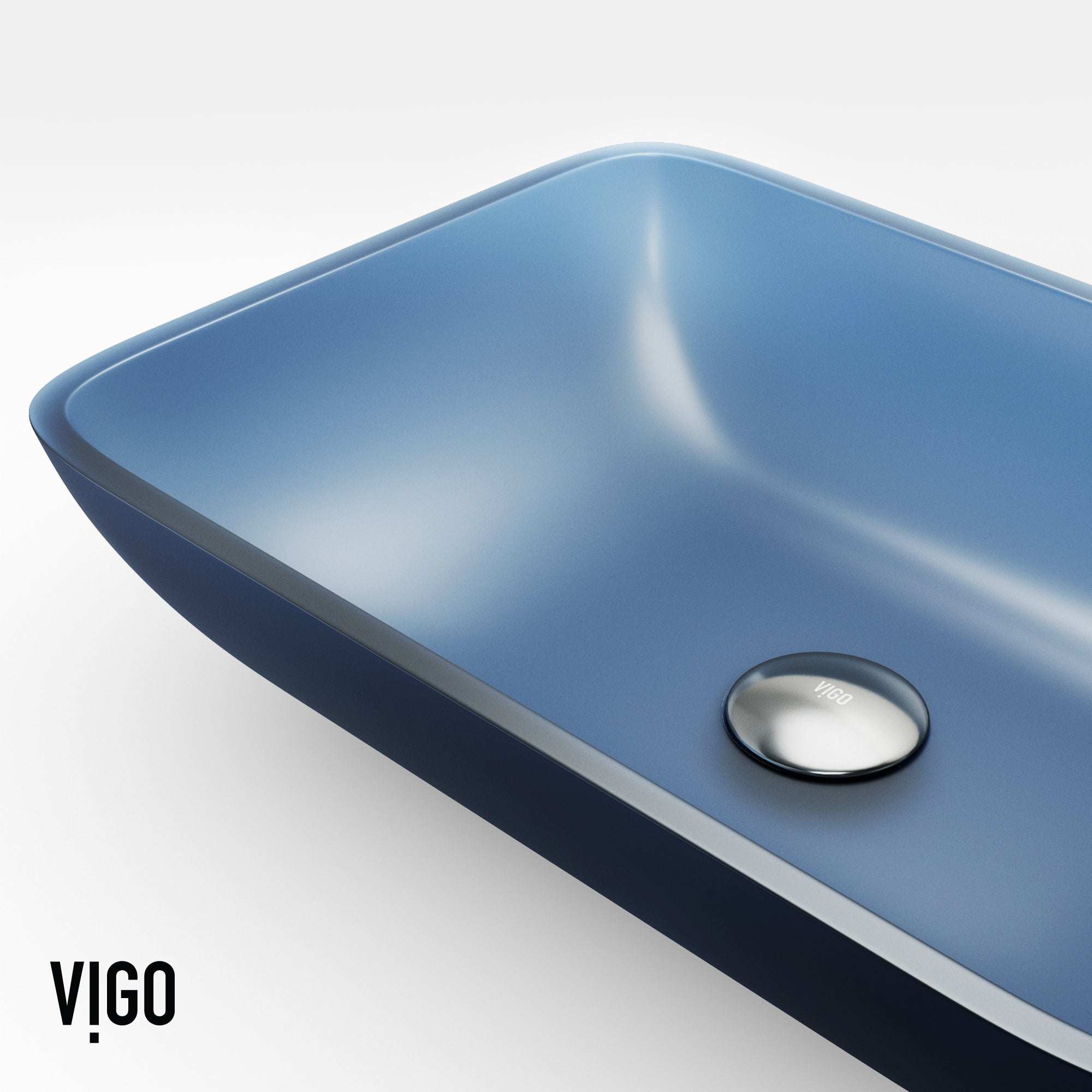 VIGO - Sottile Rectangular Glass Vessel Sink In Royal Blue Matte Shell Color Model# VG07092